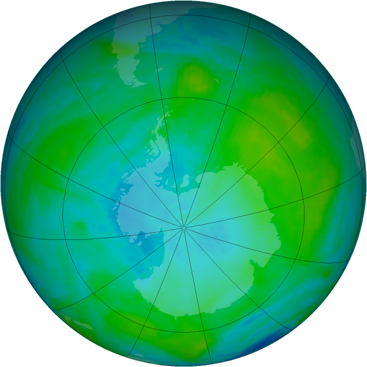 Antarctic ozone map for 11 February 1984